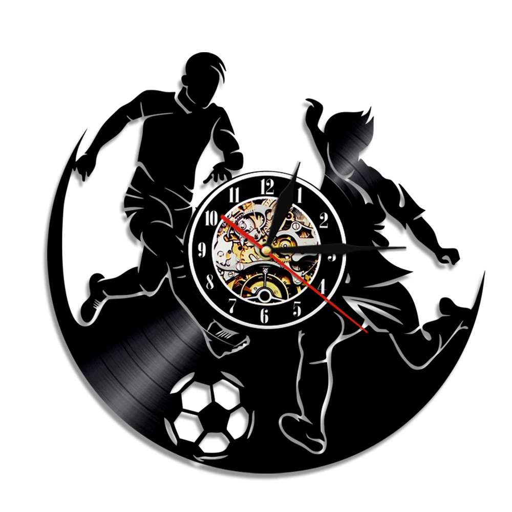 Play Football Vinyl Record Wall Clock Modern Design Group Sport Soccer Team Player Hanging Home Decor For Play Soccer Lover Gift