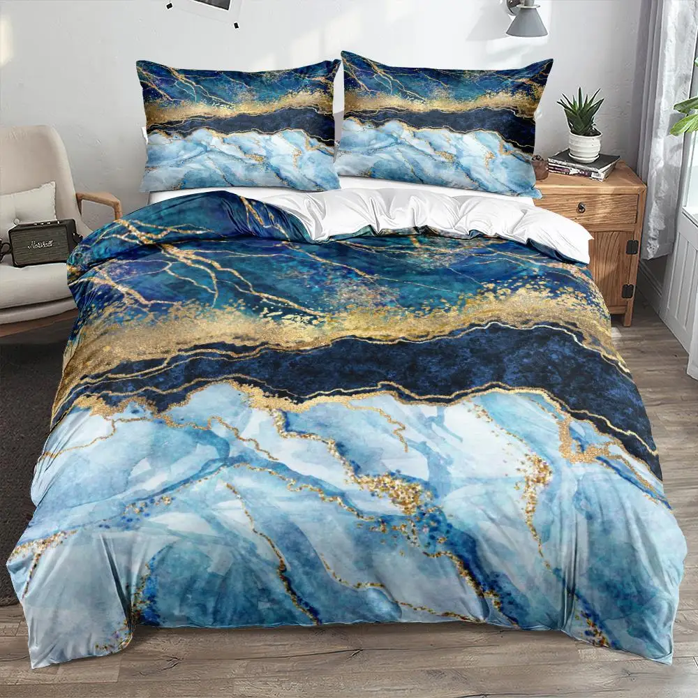 3D Modern Marble Quilt Cover Set Bedding Sets 3-Piece Comforter Covers Pillowcase Duvet Cover Bed Linen Full 140x200 Bedspreads