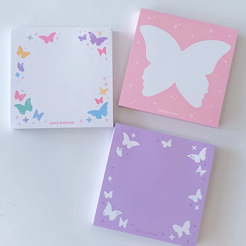 

50 Sheet Cute Note Paper Small Memo Pad Pink Purple Butterfly Creative Message Day Week Planner Sticker School Office Stationery