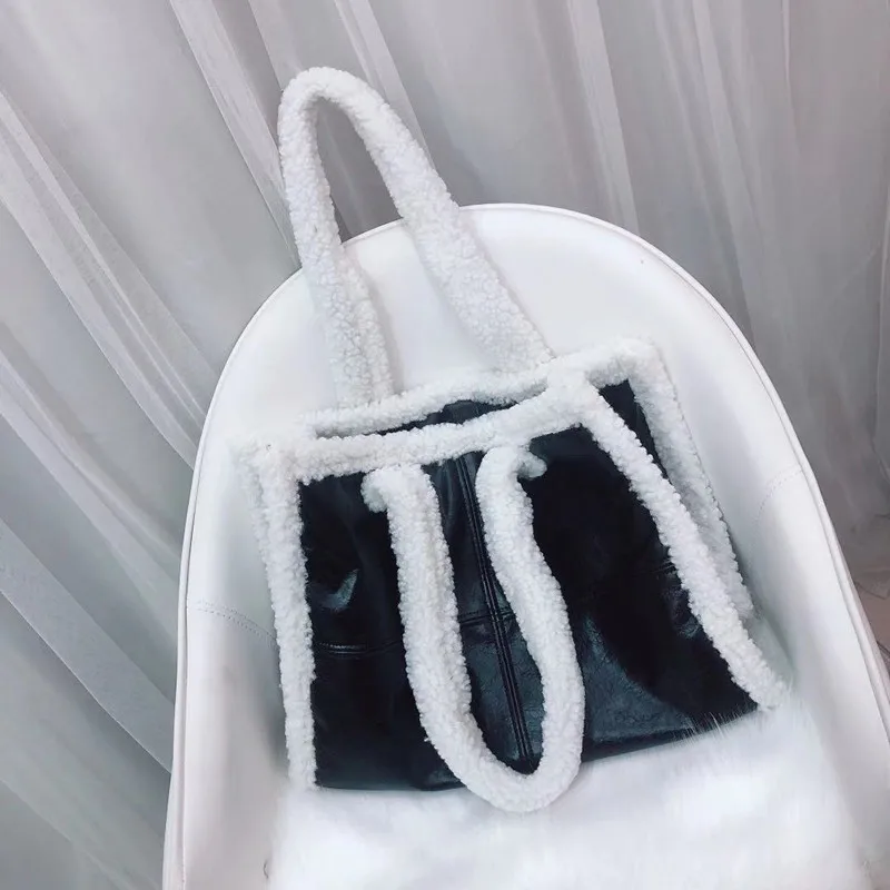 Fashion Solid Color Wool Women Hand Bags Autumn Messenger Crossbody Bags Women Clutch Wool Bags Lamb Hair Shoulder Bag
