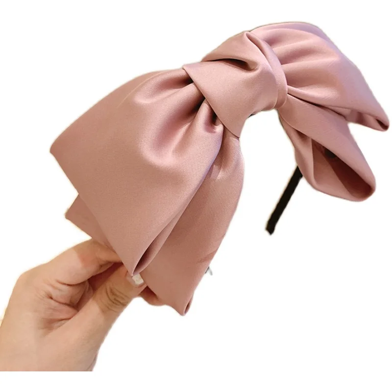 Solid Satin Bowknot Hairband Women Big Bow Headband Teen Girls Hairband Bow Knotted Center Women Hair Accessories Head Band