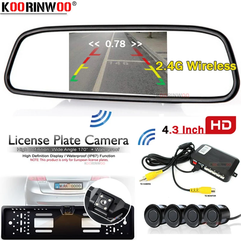 Koorinwoo Doul CPU Car License Frame Trunk Camaera Wide Angle Rear Parking Sensors Parktronic With LCD Digital Car Monitor Video