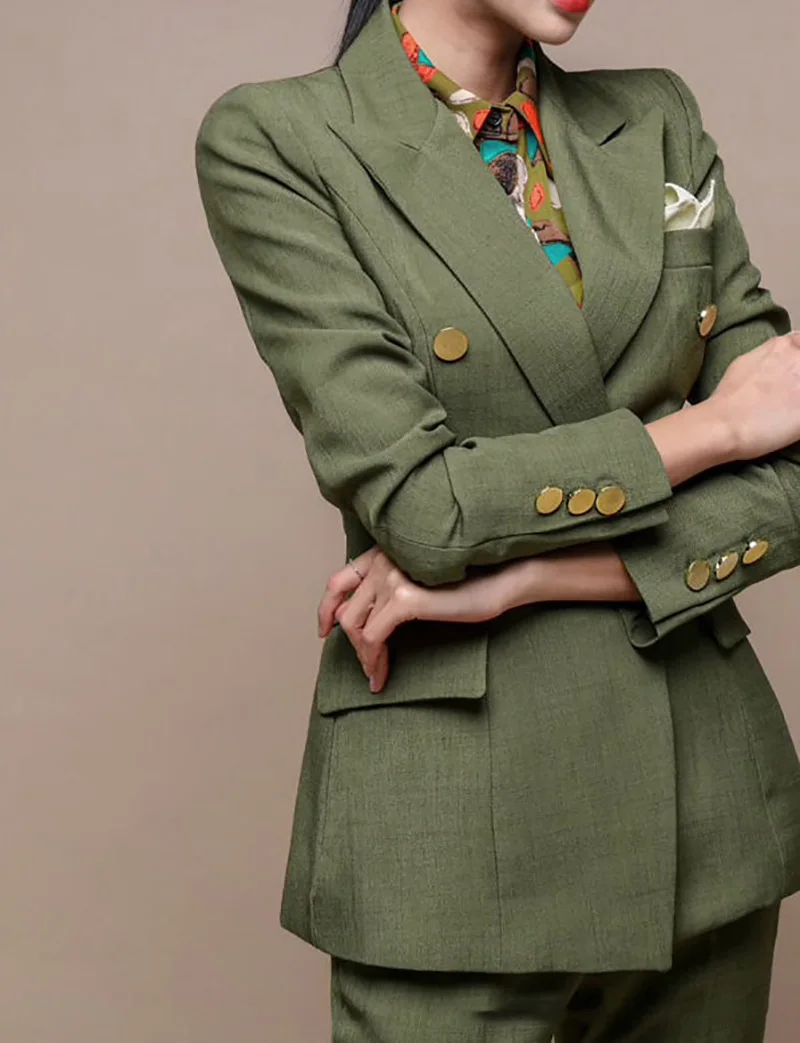 2022 frühling Frauen Hose Anzüge Armee Grün Smoking Dame Geschäft Formelle Arbeit Tragen 2 Stück Sets Büro Uniform