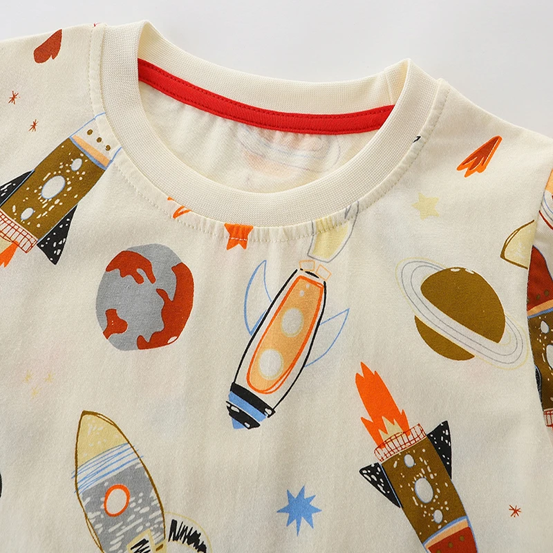 TUONXYE Kids Summer T-shirts Boy Short Sleeve Rocket Space Sleeve Knitting Breathable Children Casual Cotton Clothes 2-7year