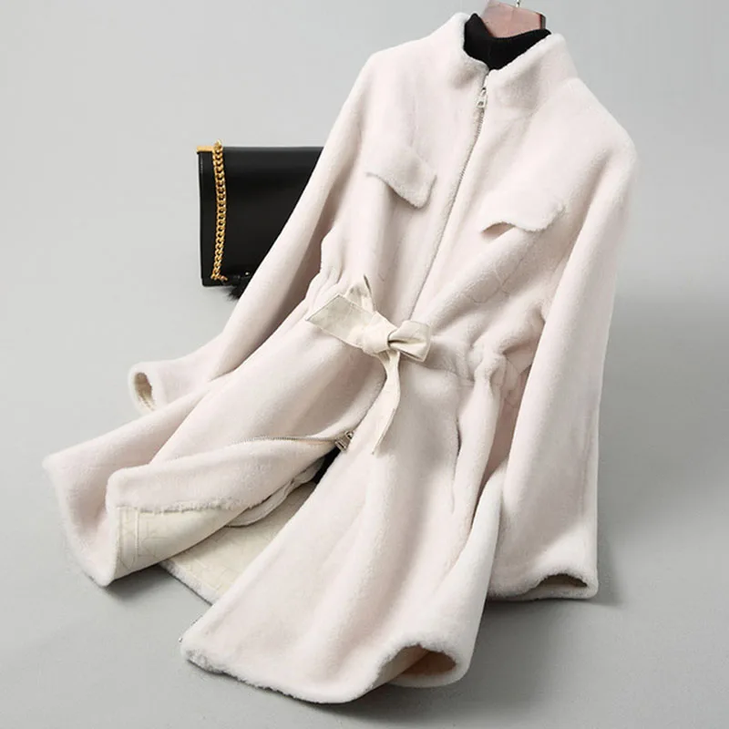 

Fad Autumn winter Fashion Slim Long Wool Jacket Elegant Women Fur Coats Women Outwear Winter Real Fur Coat A052