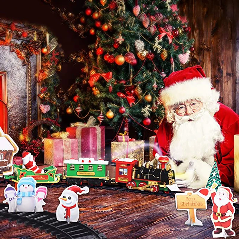 Christmas tree decoration train track frame Christmas Train Electric Toys Railway Car with Sound&Light Rail Car Christmas gifts