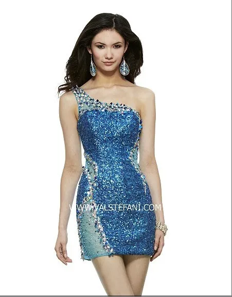 

drop shipping 2025 beaded crystal one shoulder short vestido de noiva sexy blue elegant party prom gown bridesmaid dresses