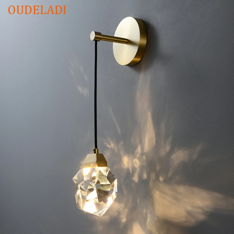 Modern LED Crystal Wall Lamp Nordic Copper Pendant Light Bedroom Bedside Corridor Stairs Home Decor Sconce Lighting Fixture