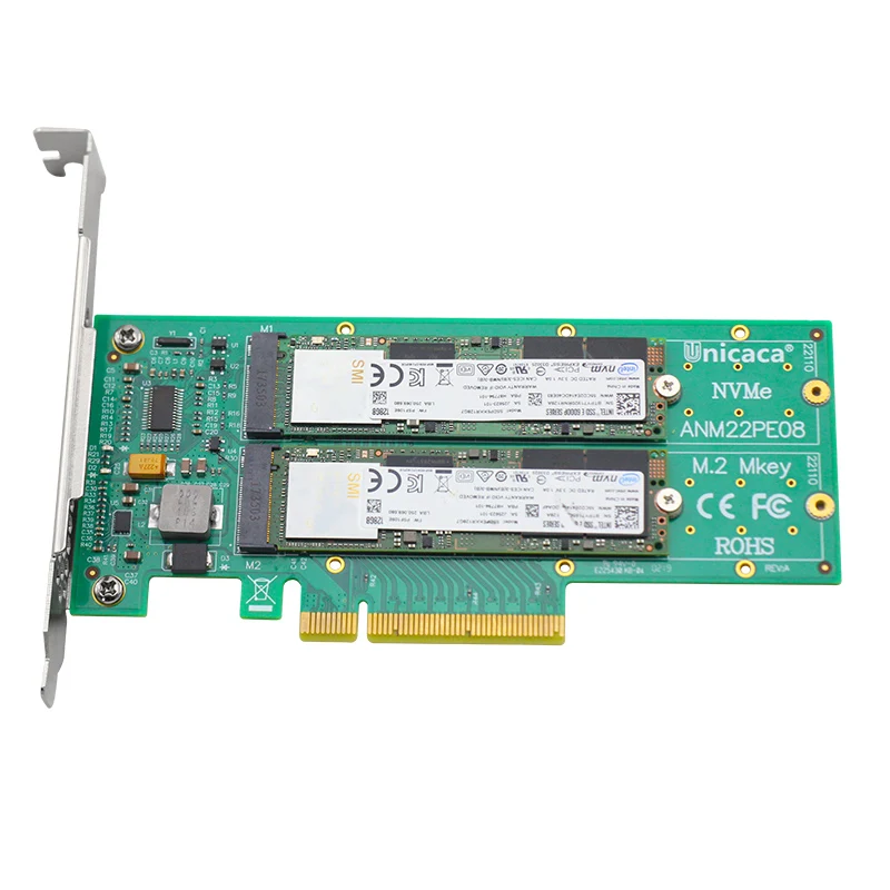 CEACENT ANM02PE08 NVMe M.2 SSD Adapter PCIe 3.0 X8 with Two M.2 M-key Connector, Support up to 2 NVMe SSD 2242/2260/2280/22110
