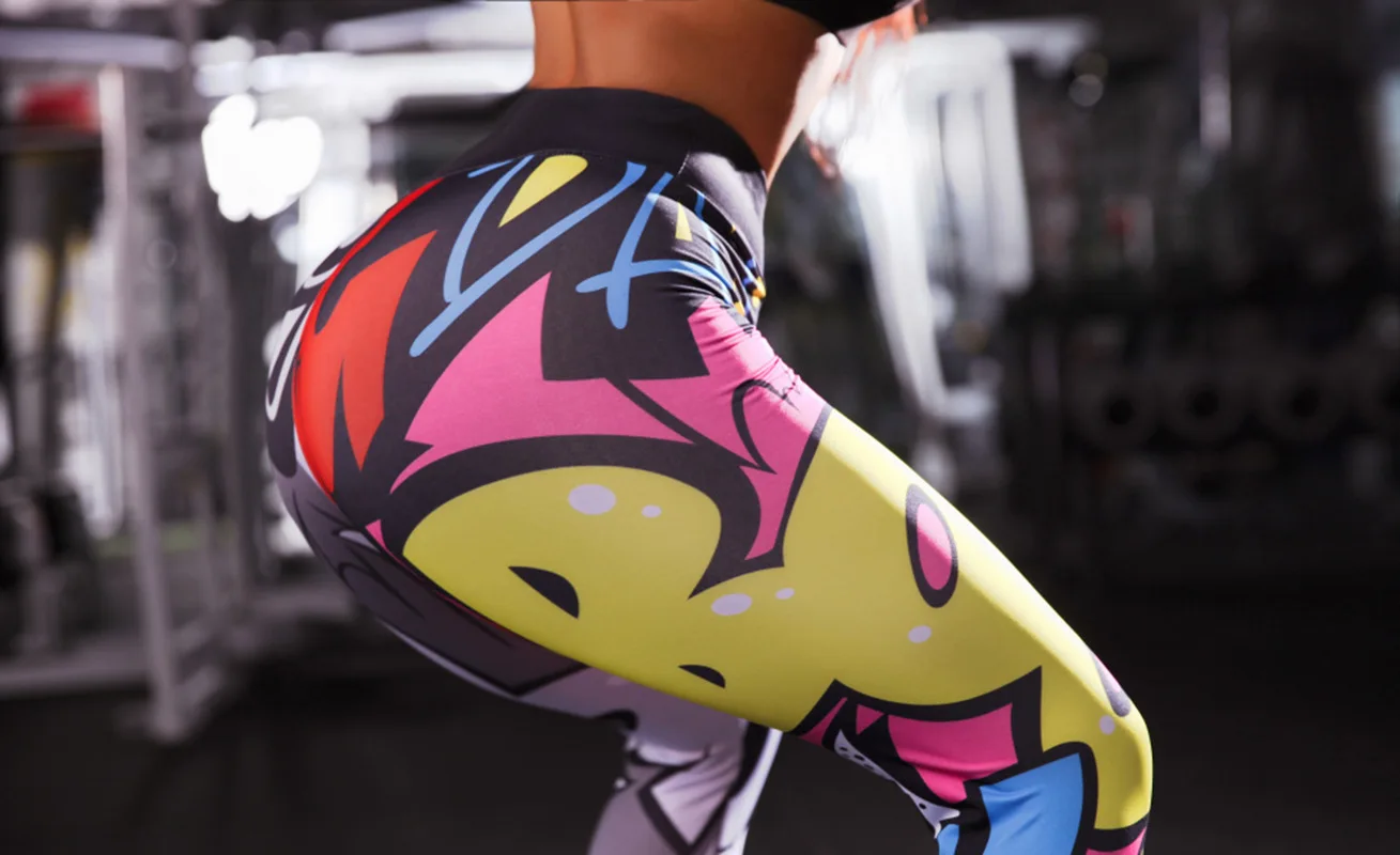 printed boom running Leggings Women High Elastic High Waist Tights Workout push up hips Sports pants Fitness gym Sportswear