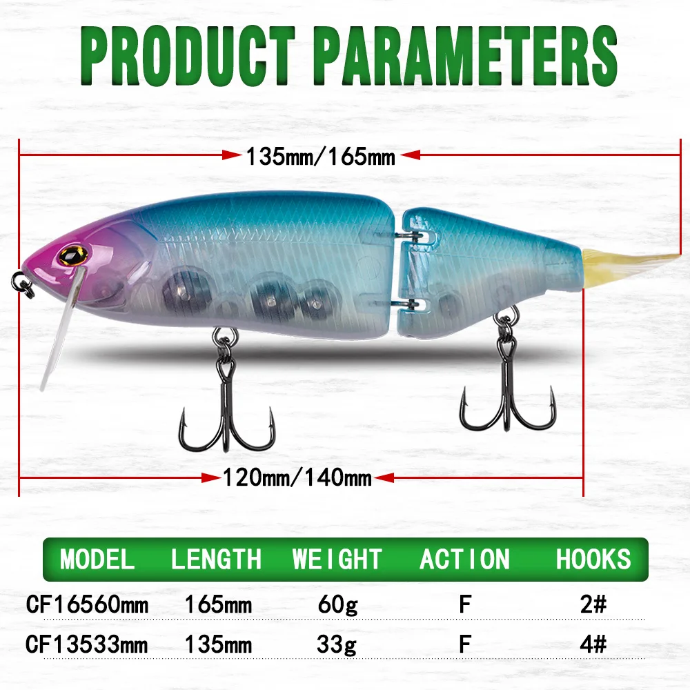CF Lure Jointed Bait 135mm 33g /165mm 60g Swimbait Fishing Lures Hard Body Floating Bass Pike Fishing Bait Tackle