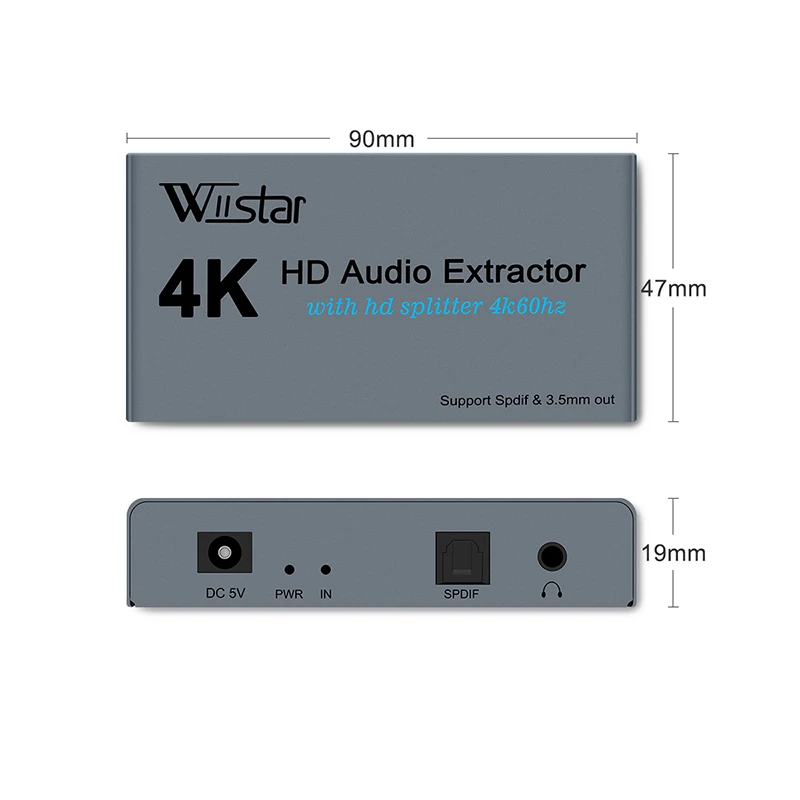 Wiistar ekstraktor dźwięku HDMI Splitter HDMI na 2 HDMI Spliiter 4K60Hz HDMI na HDMI Optica SPDIF + 3.5mm HDMI Audio Sppliter