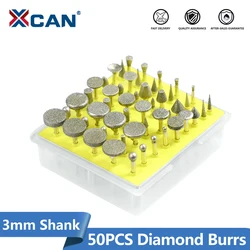 XCAN 50pcs 3 millimetri Shank Diamantati Frese Rotative Set di Diamante di Rettifica Intagliare Frese per Attrezzi Rotanti