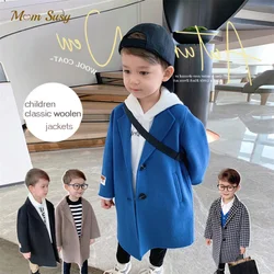 Baby Boy Girl Woolen Jacket Long Double Breasted Infant Toddle Lapel Tweed Coat Spring Fall Winter Baby Outwear Clothes 1-12Y