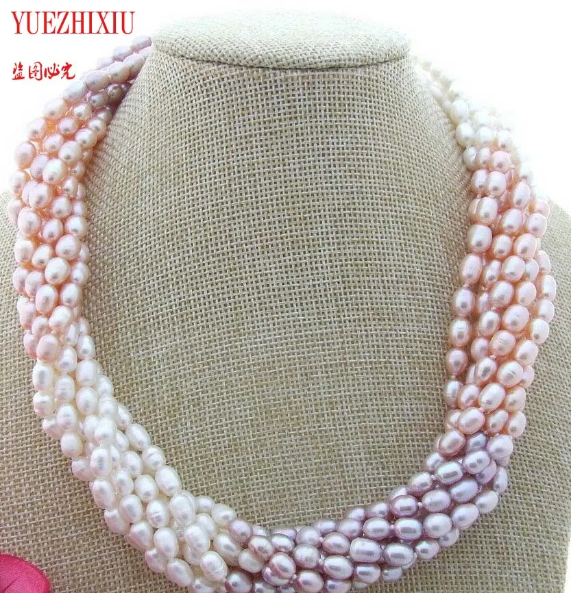 

beautiful fine jewelry 18" 8 Strands Multi Color Rice Pearl Necklace