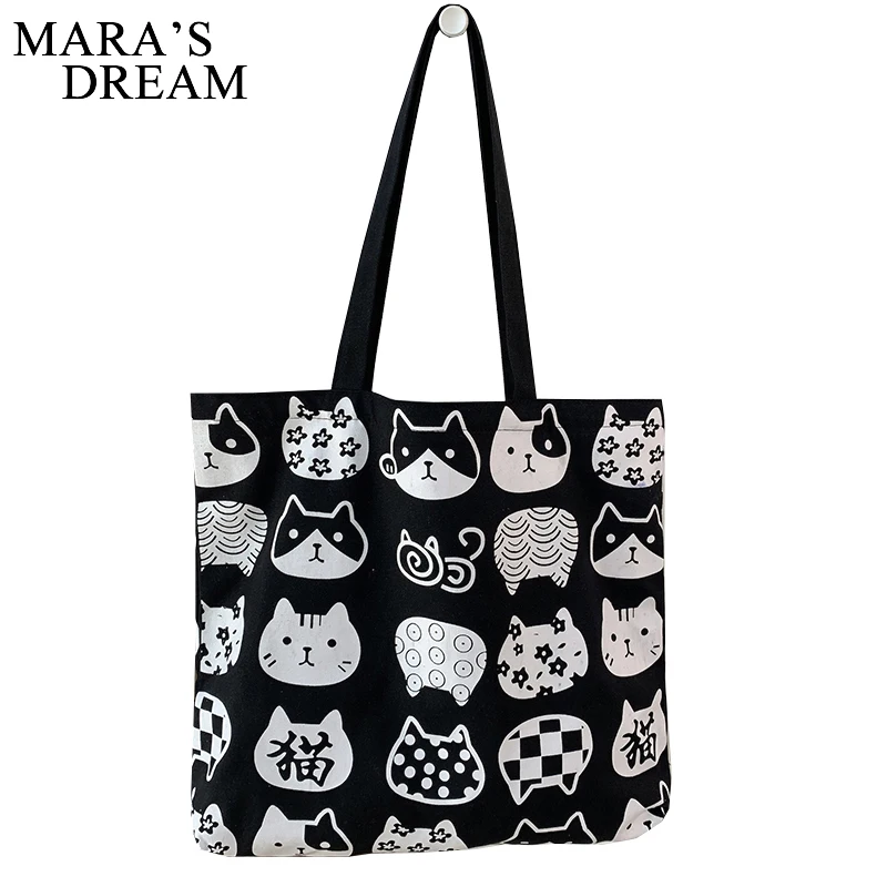 Mara\'s Dream Women Canvas BagsCat Print Tote Shopping Bags Casual Cloth Shoulder Bag For Girls Ladies Shopper Bags With Zipper