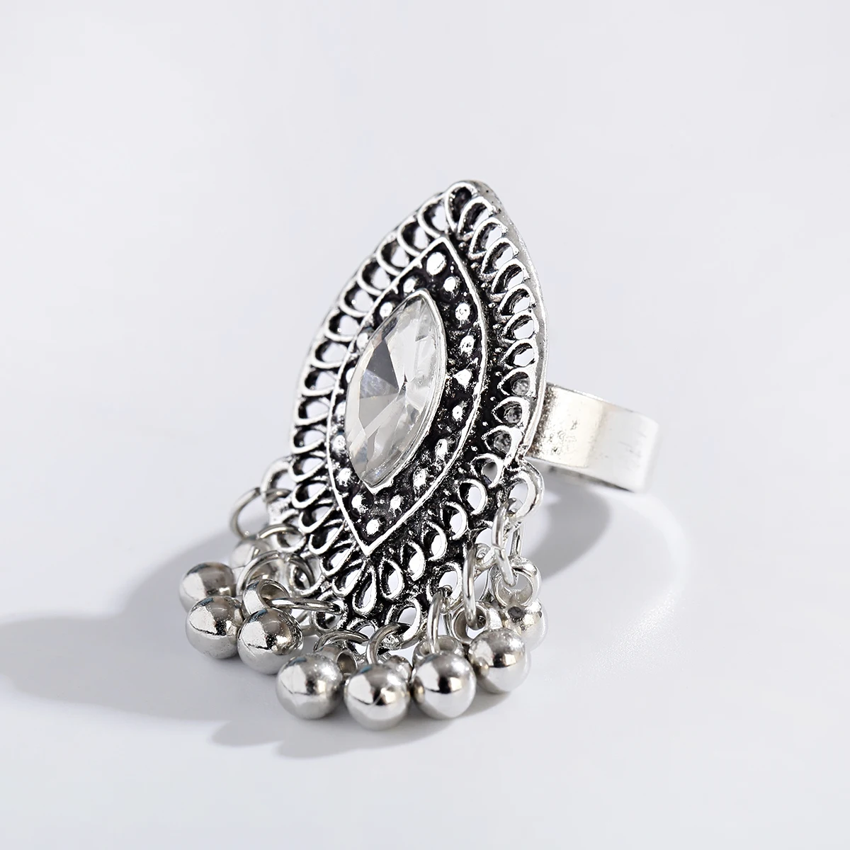 Gypsy Tribal Women\'s Ring  Indian Jewelry Bohemian Silver Color CZ Flower Rings Vintage Adjustable Wedding Party Jewelry Gift