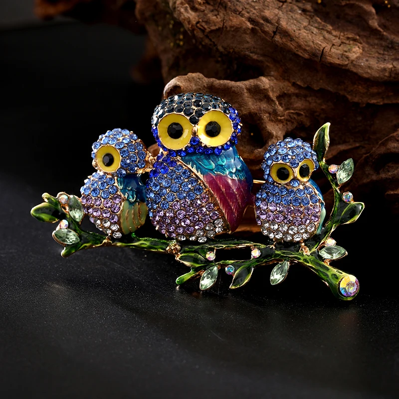 Tree Rhinestone Owl Brooch 2 Color Ladies Clothes Scarf Collar Collar Jewelry Pin Gift