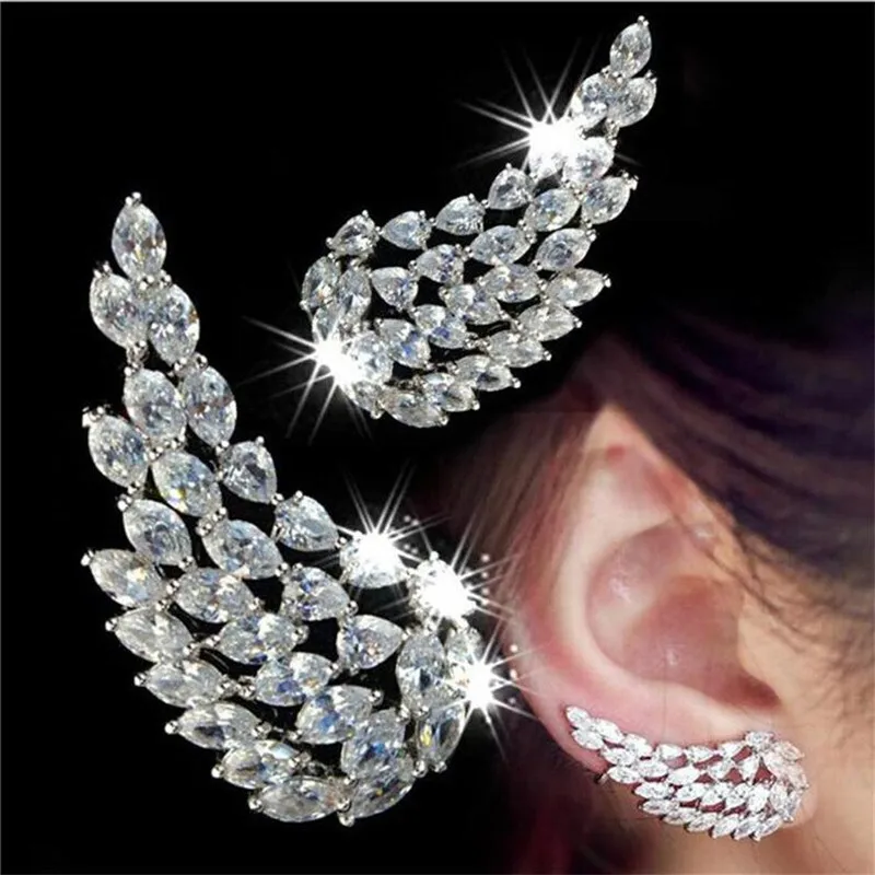 Huitan Luxury Fashion Wing Earrings for Women AAA White Cubic Zirconia Brilliant Female Accessories Party Statement Jewelry Gift