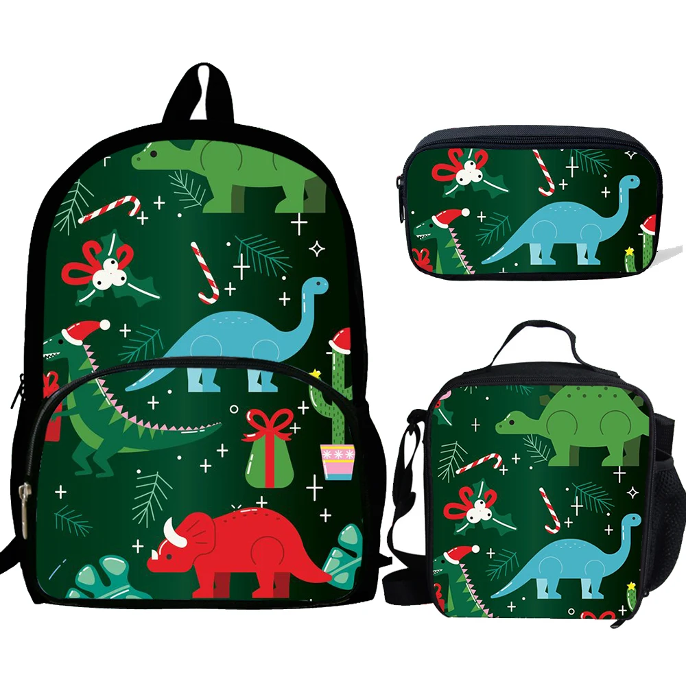 Tas Sekolah Gambar Dinosaurus Hewan 3 Buah/Set untuk Remaja Perempuan & Laki-laki Ransel Sekolah Pola Kartun Tas Buku Tas Cantik