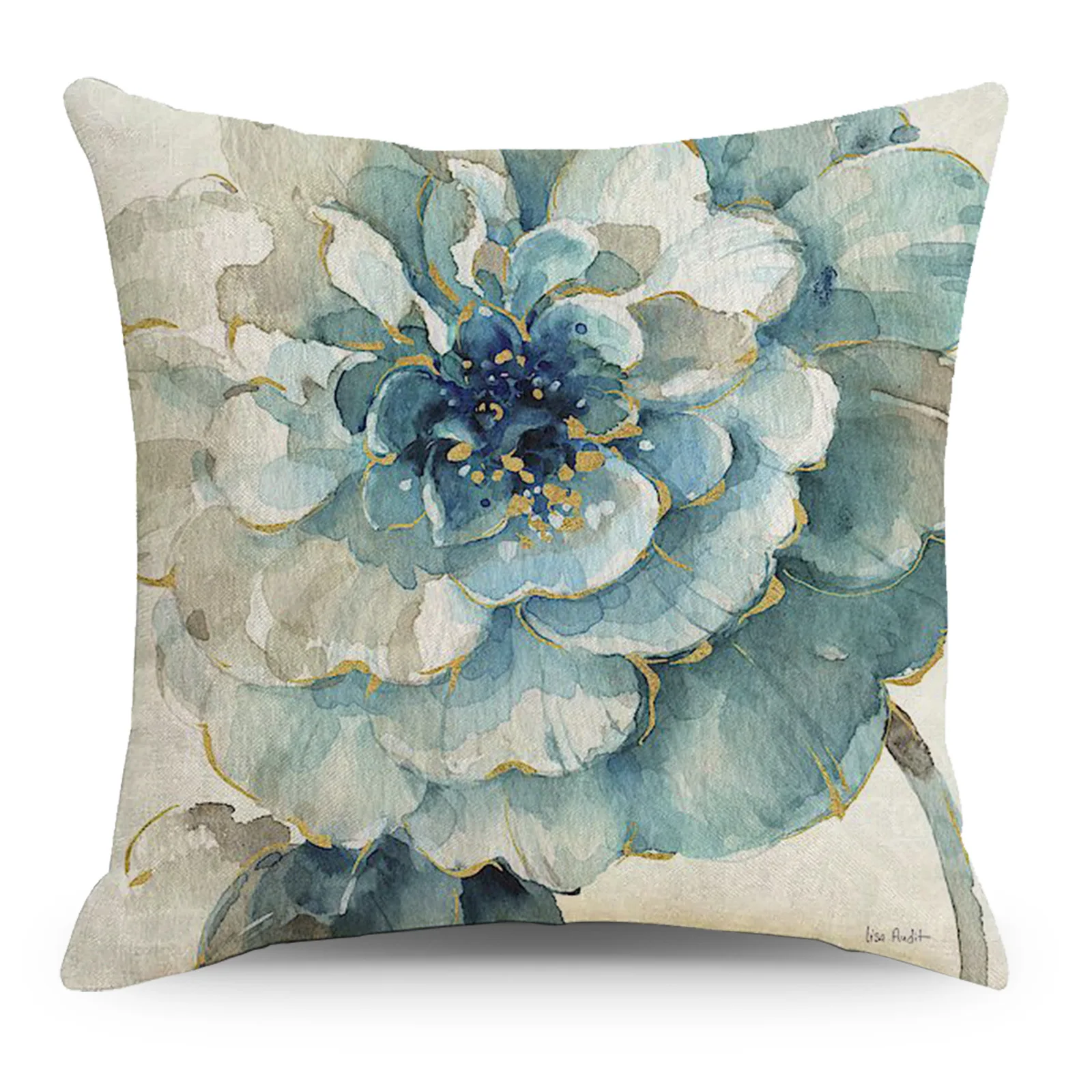 Vintage Watercolor Painting Blue Floral Cushion Cover Linen Birds Roses Unikko Pillows Case Sofa Chairs Throw Pillows Home Decor