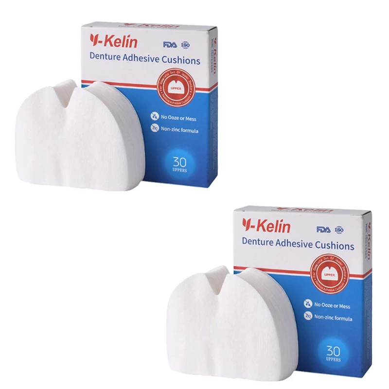 Y-Kelin Denture Adhesive Cushions Upper 60 Pads, 2 pack, Soft  Cushion, Last All Day & Protect Gums