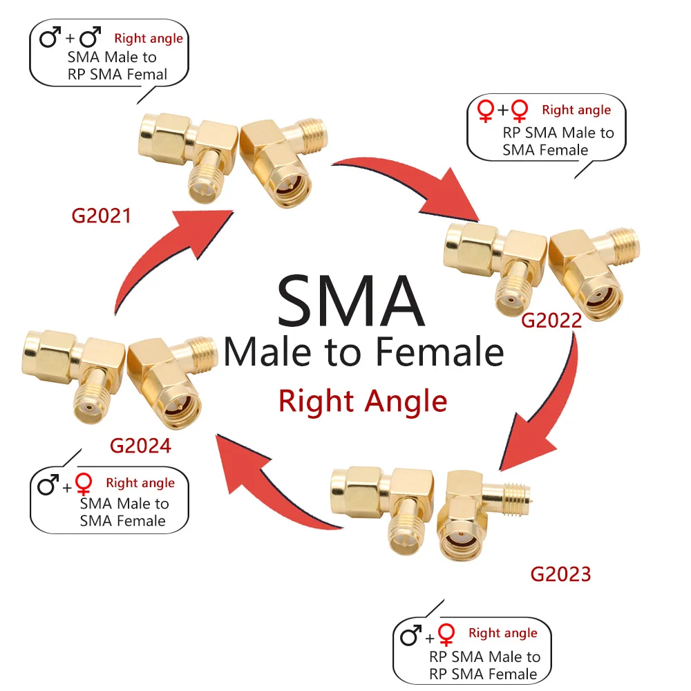 1ชิ้นอะแดปเตอร์ RF โคแอกเซียล SMA กับ SMA หัวต่อตัวผู้ตัวเมีย RP SMA เป็น SMA ตัวผู้ RP SMA มุมฉากตัวแปลง3ทาง