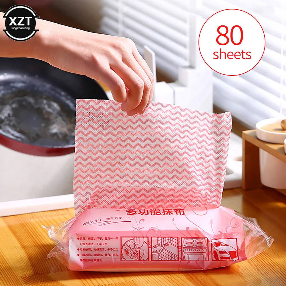 Convenient Type Disposable Rags, Kitchen Non-woven Fabrics Absorbent Non-oily Lazy Rags, Dish Cloth, Cleaning Towel,1 Pack of 80