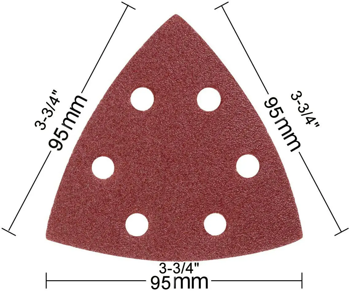 100 pezzi di levigatura a triangolo a 6 fori 3-1/2 "carta vetrata a strappo grana assortita