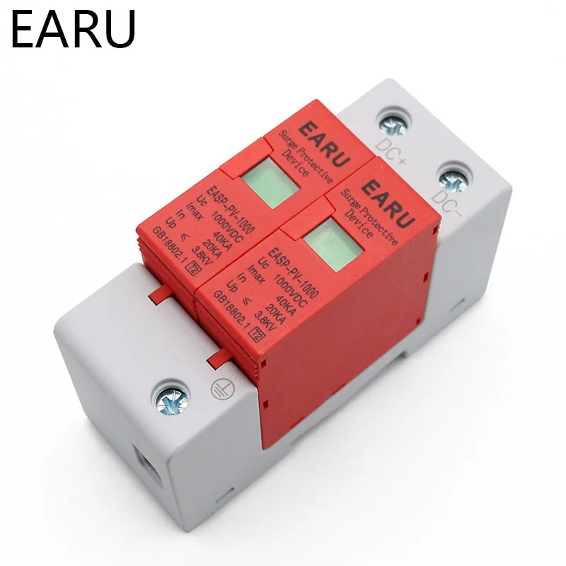 SPD DC 2P 1000V 20KA~40KA House Lightning Surge Protector Protective Low-voltage Arrester Device Solar PV Photovoltaic System