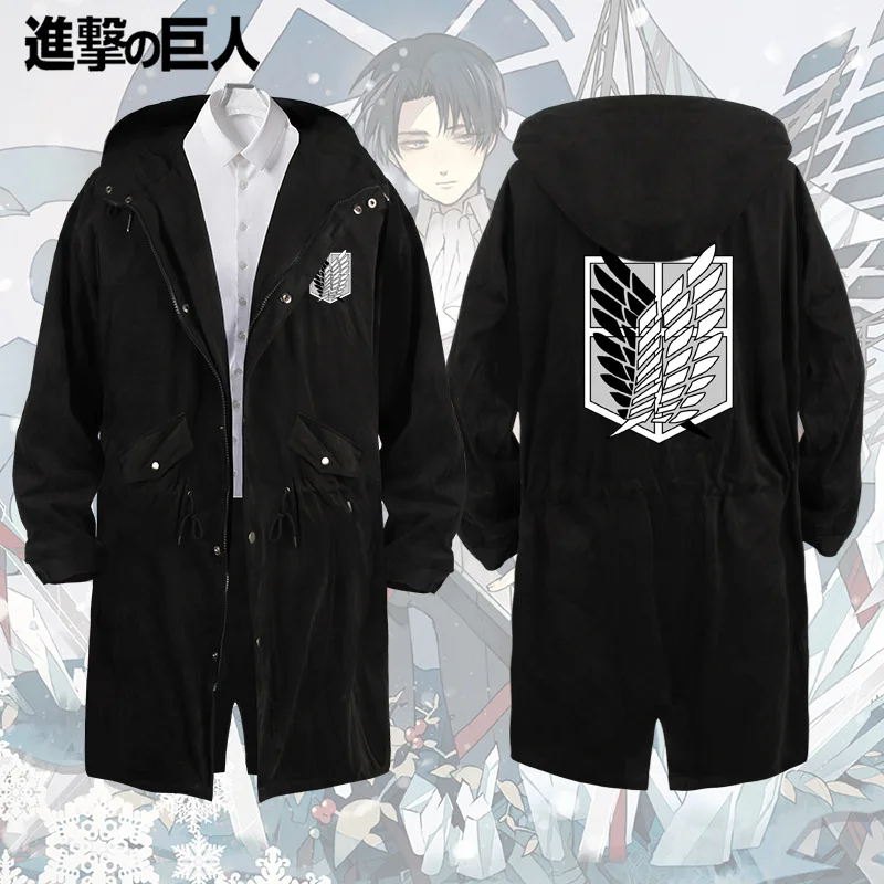 Anime Attack On Titan Cosplay Clothing Wings Of Liberty Cartoon Print Medium Length Hooded Windbreaker Coat