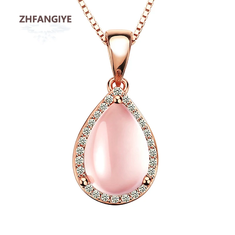 

Trendy Necklace 925 Silver Jewelry Water Drop Shape Rose Quartz Zircon Gemstone Pendant for Women Wedding Party Gift Wholesale