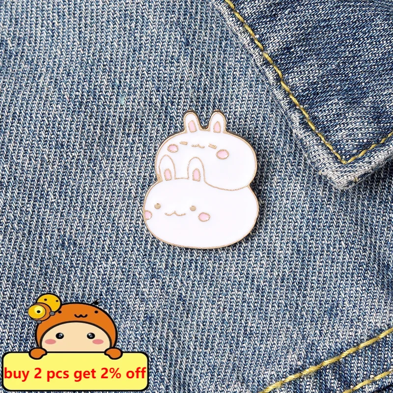 Fat Bunny Enamel Pins Custom Cute Stacked Rabbits Brooch Lapel Pin Shirt Bag Badge Cartoon Animal Jewelry Gift for Kids Friends