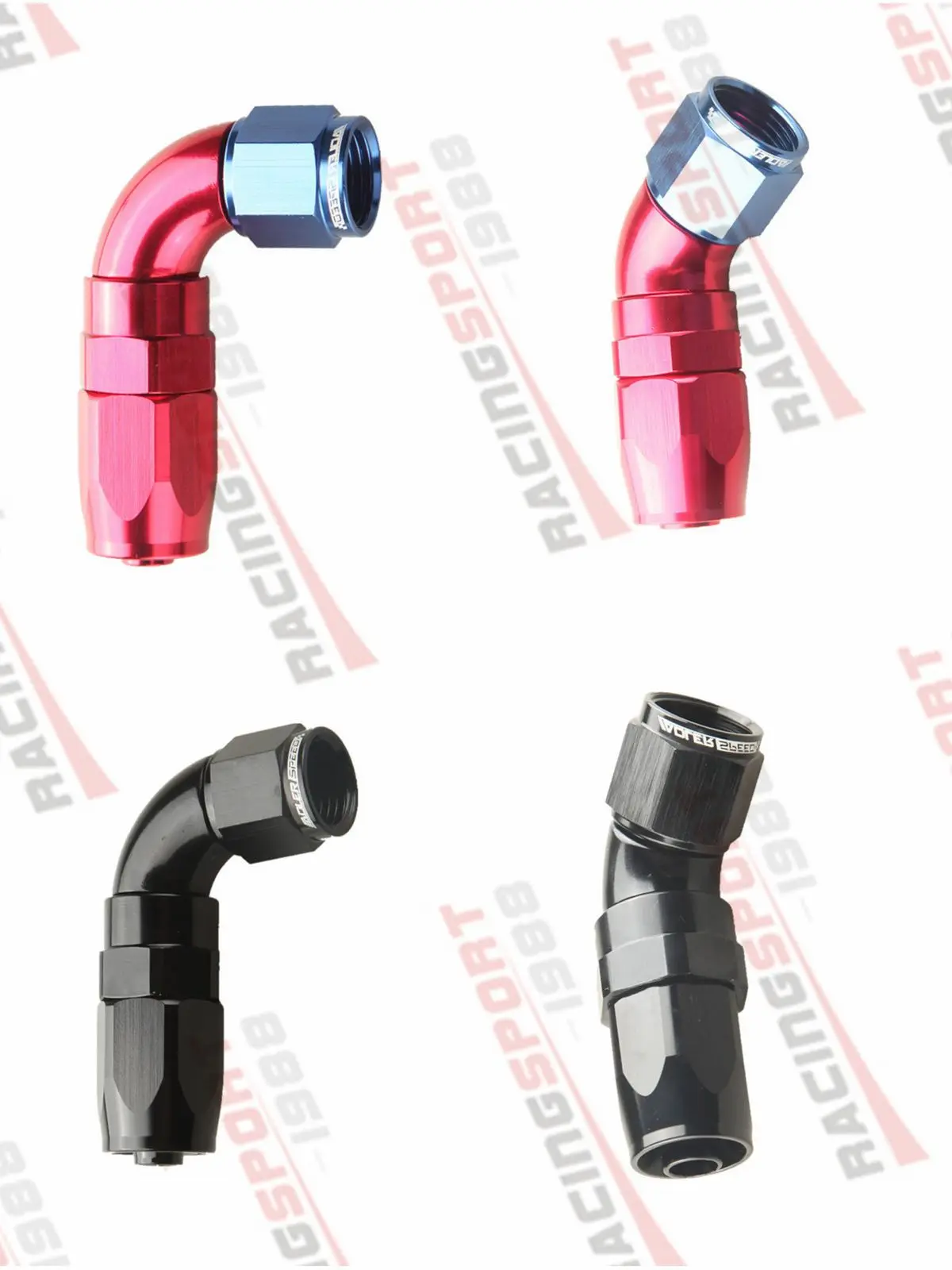 Raccord pivotant en aluminium à 45/90 degrés AN4 AN6 AN8 AN10 AN12 à débit maximal pour extrémité de tuyau Rouge-Bleu/Noir-Violet/Noir