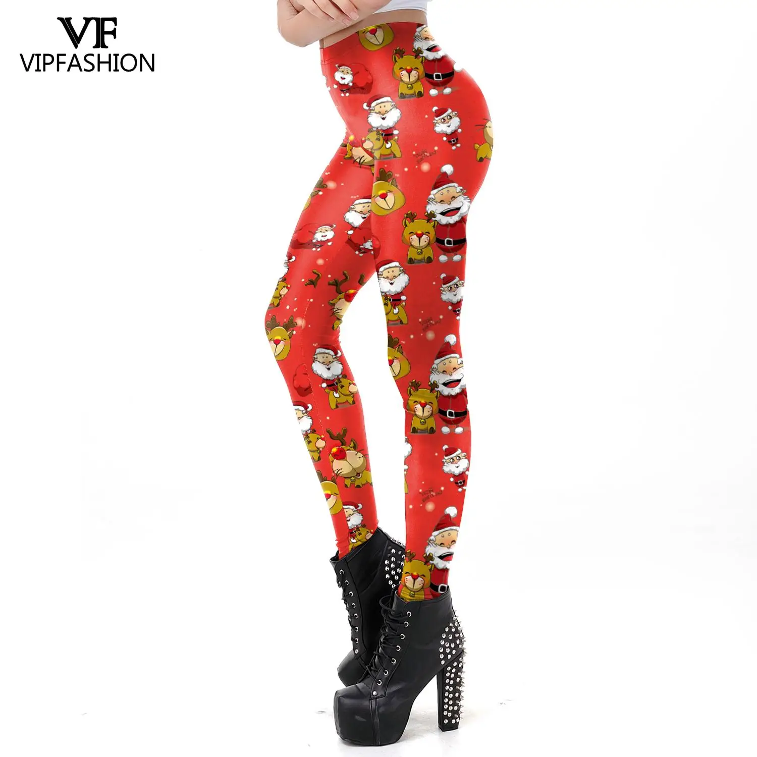 Moda VIP kolorowy pasek legginsy z nadrukami Christmas Party długie spodnie kobiety kostium Sexy Slim spodnie w połowie talii Xmas Legging