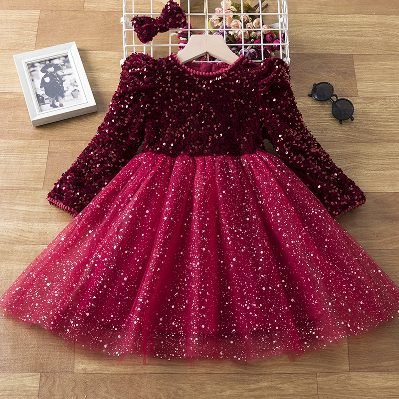 Summer Girl Dresses Glitter Sequin Children Clothes Baby Kids Princess Dress Party Birthday Gift Christmas Red Lace Tutu