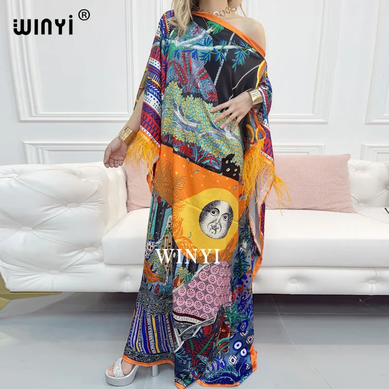 

WINYI Beautiful Dresses For Women Dashiki Snake Pink Clothes Bazin Broder Riche Sexy Slim Ruffle Sleeve Robe Evening Long Dress