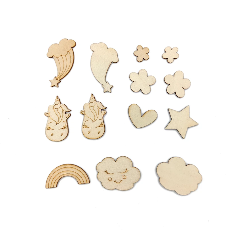 10pcs Unfinished Wooden Ornaments Mixed Cute Carton Wooden Embellishments Crafts for DIY Art