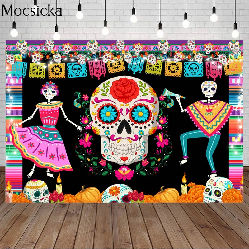 

Day Of The Dead Backdrop For Mexican Fiesta Sugar Skull Floral Photography Background Dia De Los Muertos Birthday Party Banner