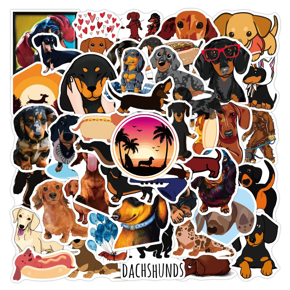 50pcs/set Cute Dachshund Dog Small Waterproof Wall Stickers for Bike Laptop Notebook Guitar