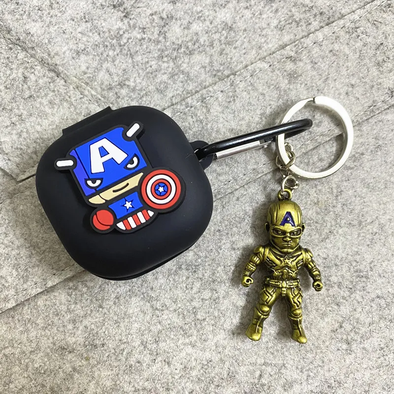 Hoạt Hình Marvel Tai Nghe Chụp Tai Dành Cho Samsung Galaxy Nụ Sống/Pro Ốp Tai Nghe Không Dây Bluetooth Ốp Lưng Kim Loại Móc Khóa