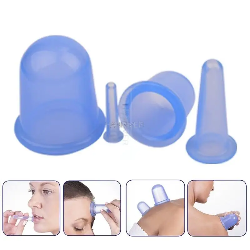 

4 Color Silicone Body Cupping Cups Set For Face Neck Back Eyes Massage Vacuum Cans Anti-cellulite Massager Suction Cup Treatment