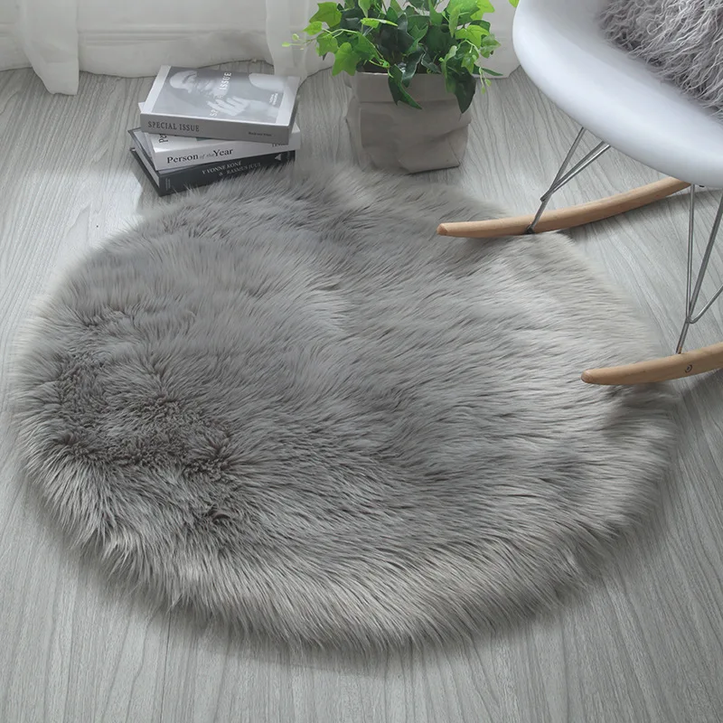 Rugs Round Plush Foot Bedroom Table Home Carpet Artificial Wool Soft Water Absorption Skin-friendly Fur Textile Seat Mat Carpet