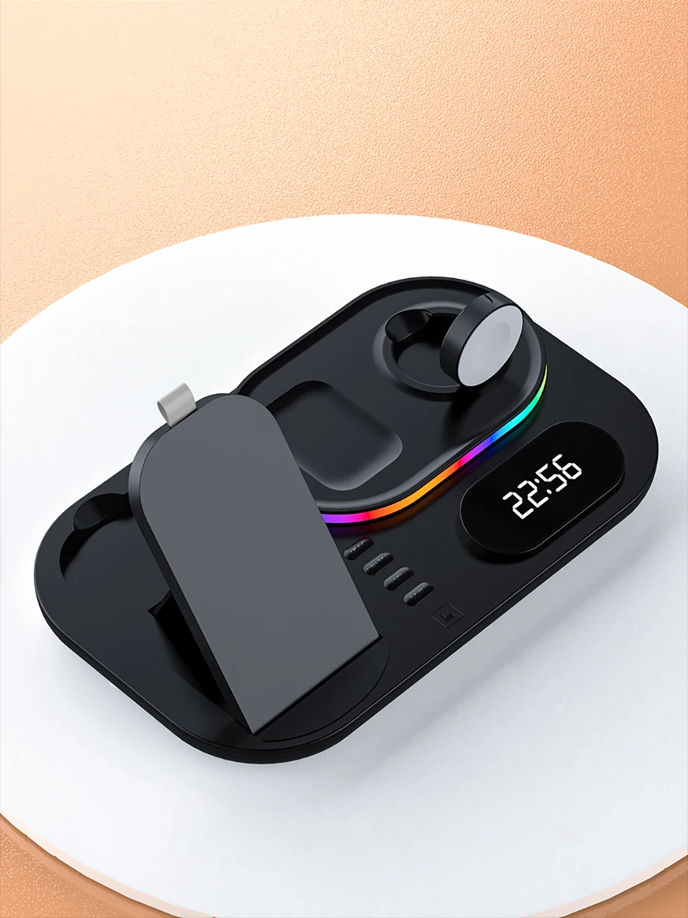 Kabelloses Ladegerät 4-in-1 Schnelle Kabellose Ladestation für iPhone 15 16 17 Pro Max Apple Watch Kabelloses Ladegerät mit Lampe und Uhr – Detail 22