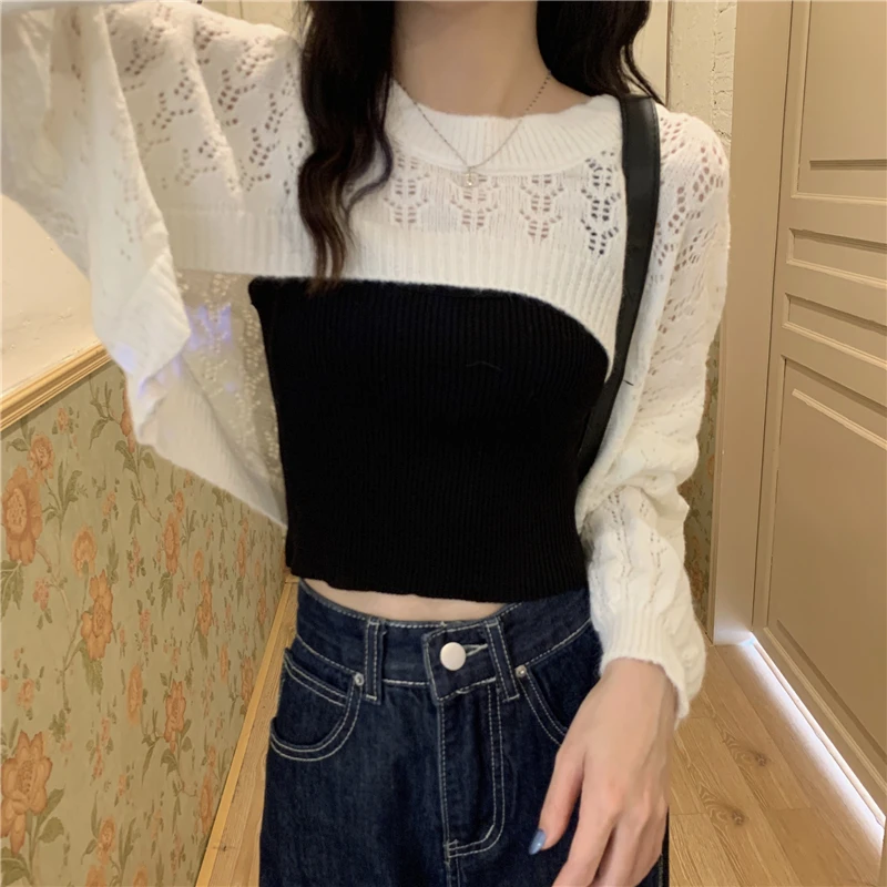 Cropped Shrugs Women Tender Stylish Gentle Slouchy Hollow Out Sweaters Spring Female Sun-proof Bolero Casual O-neck Chic Design