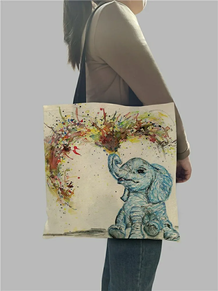 Wholesale Cute Elephant Print Women Handbags Large Capacity Totes Color Drawing Animal Shoulder Bag for Shopping School Travel