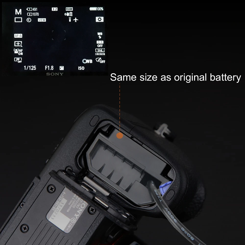 Adattatore fittizio di potere dell'accoppiatore di cc della batteria NPFZ100 di NP-FZ100 per la macchina fotografica dell'alfa A9 A7RM3 A7RIII A7M3 A7R4 di Sony ILCE-9