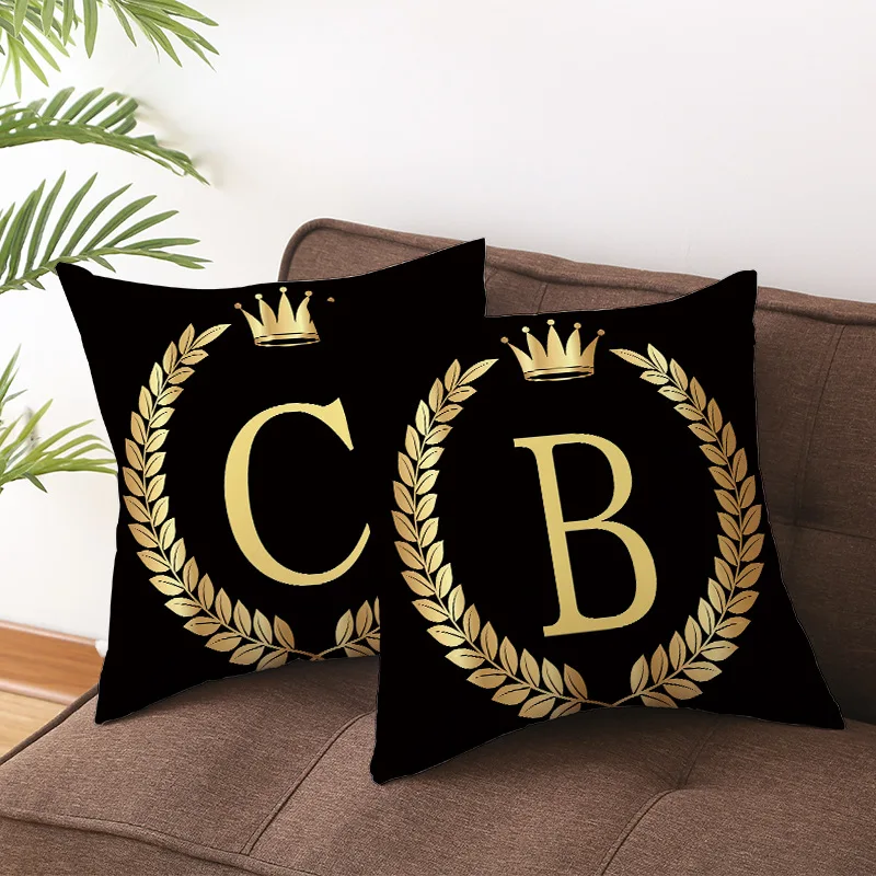 2021 Black Gold Letter Peach Skin Pillowcase Crown Sofa Cushion Cover Customized Amazon Explosive Household Items