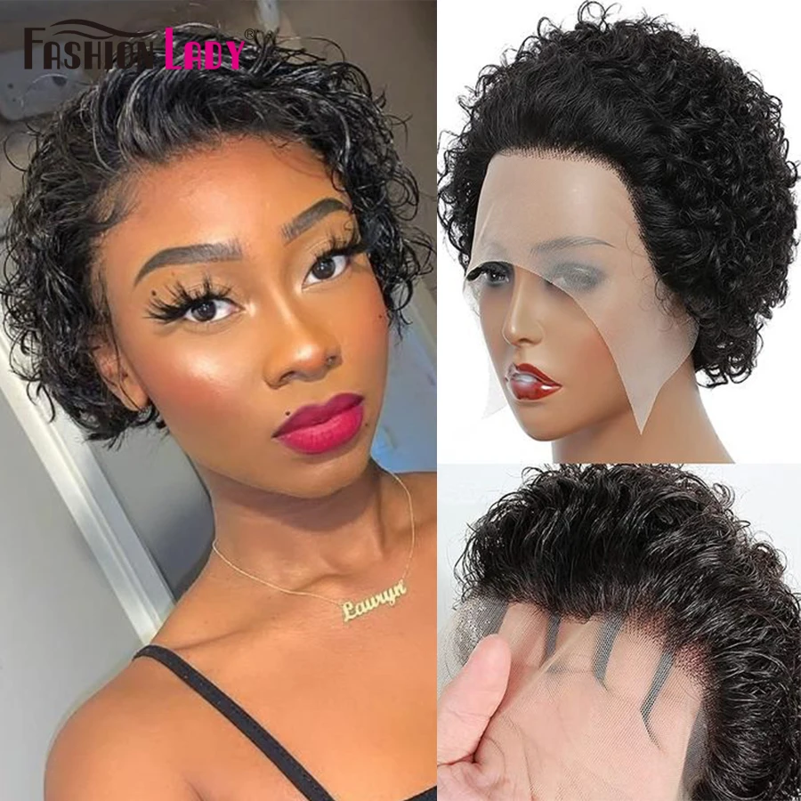 

Short Curly Human Hair Wigs Pixie Cut Wigs Peruvian Cheap Human Hair Wig For Women 13x1 Part Lace Wigs Remy Human Hair Wigs