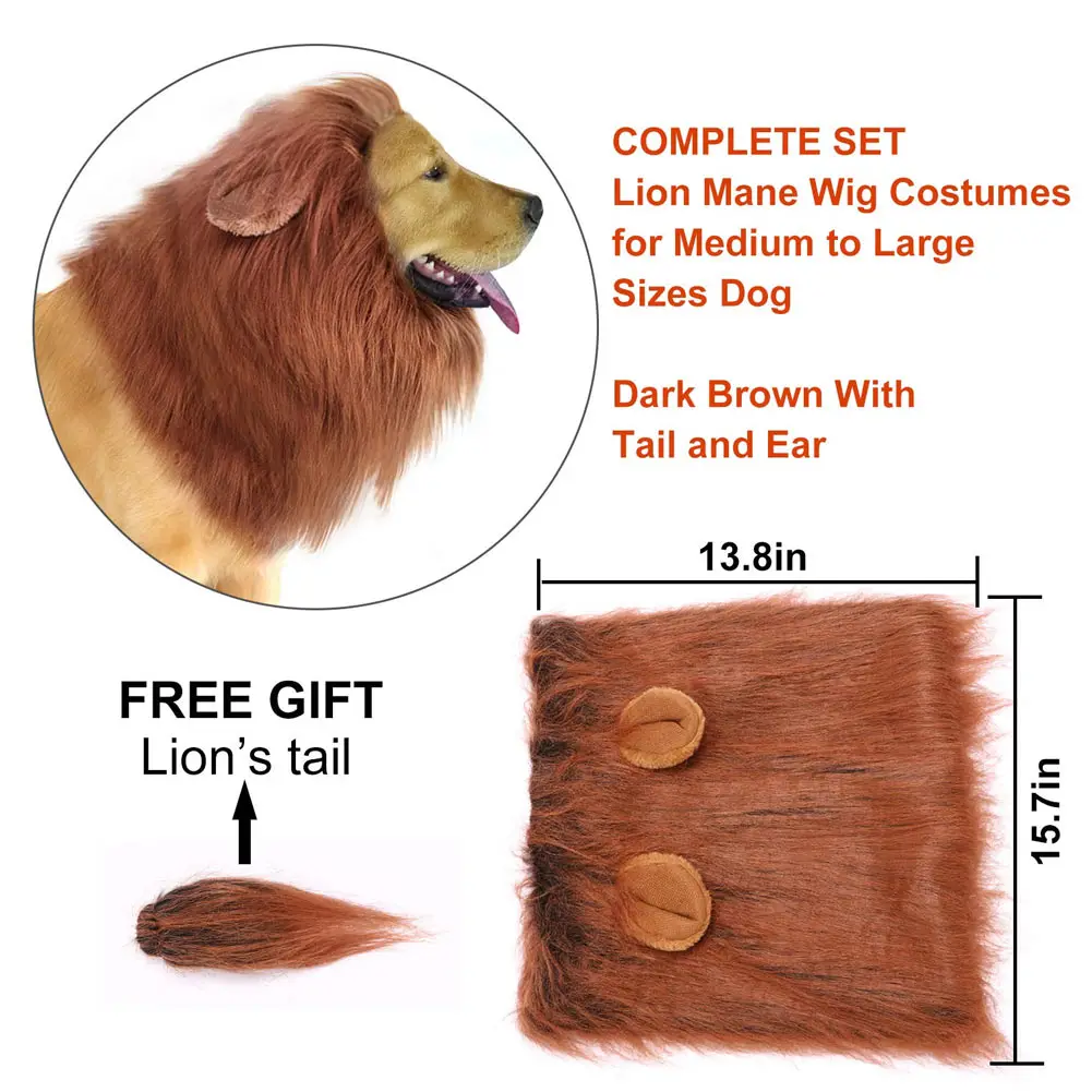 Funny Dog Lion Mane Dog Costumes Lion Wig with Tail Pets Party Supplies Type Dog Accessories Christmas Gift для собак PI